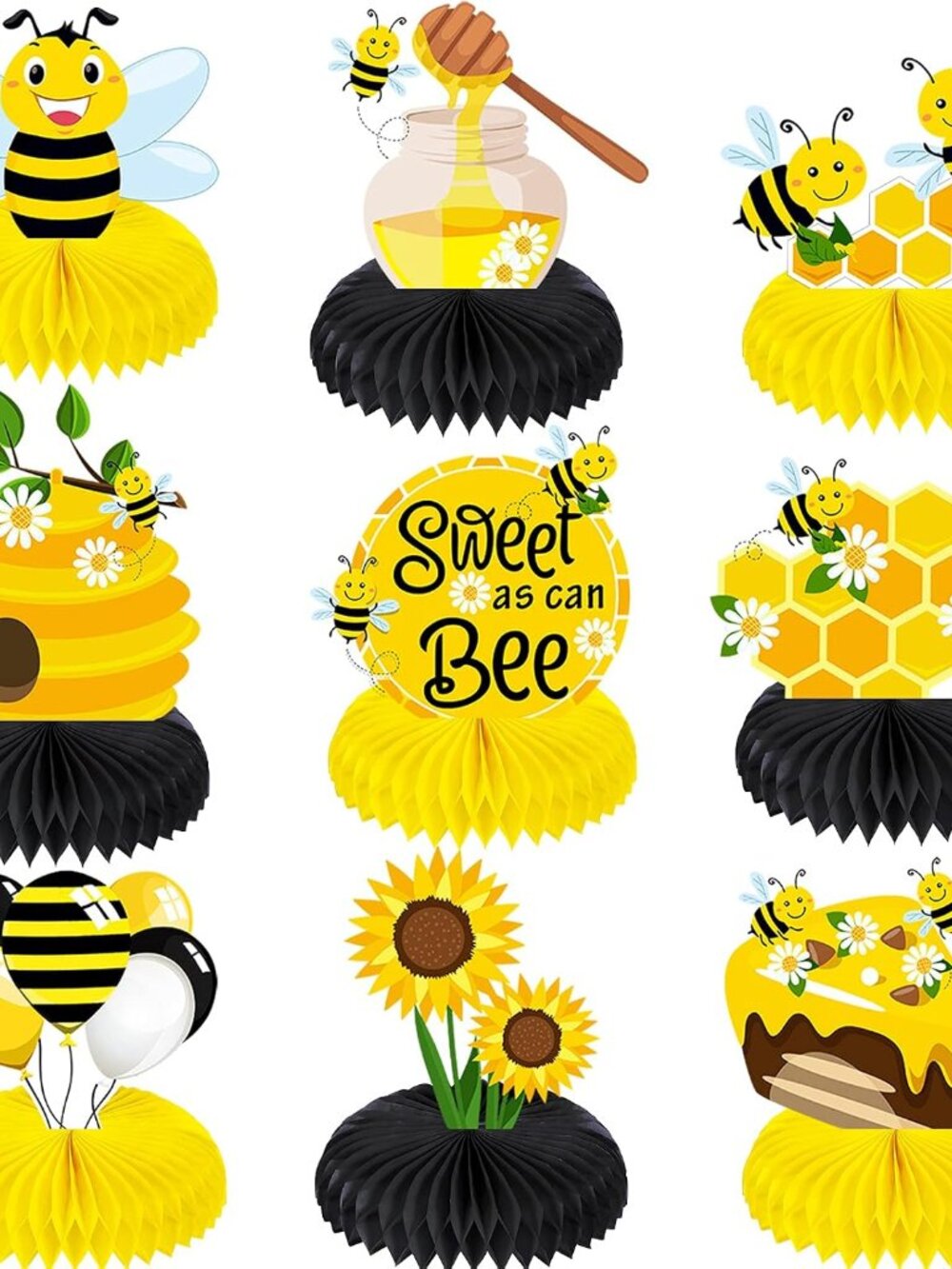 9 Pcs Bee Baby Shower Centerpieces, Honeycomb Party Decorations